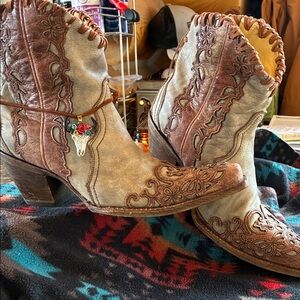 Corral Brown and Cream Ankle Booties size 7.5 up cycled